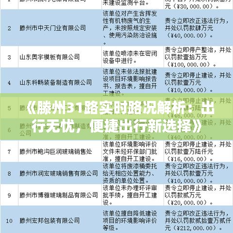 《滕州31路實(shí)時路況解析：出行無憂，便捷出行新選擇》