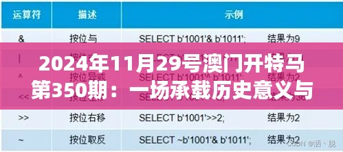 2024年11月29號(hào)澳門(mén)開(kāi)特馬第350期：一場(chǎng)承載歷史意義與經(jīng)濟(jì)影響的賽馬盛事